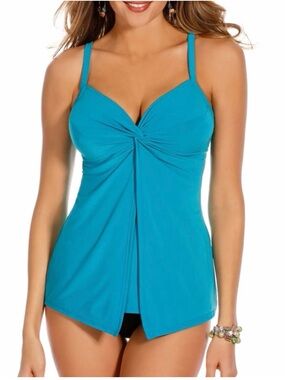 Miraclesuit Tankini Swim Top Love Knot Blue Size 22W NWT
